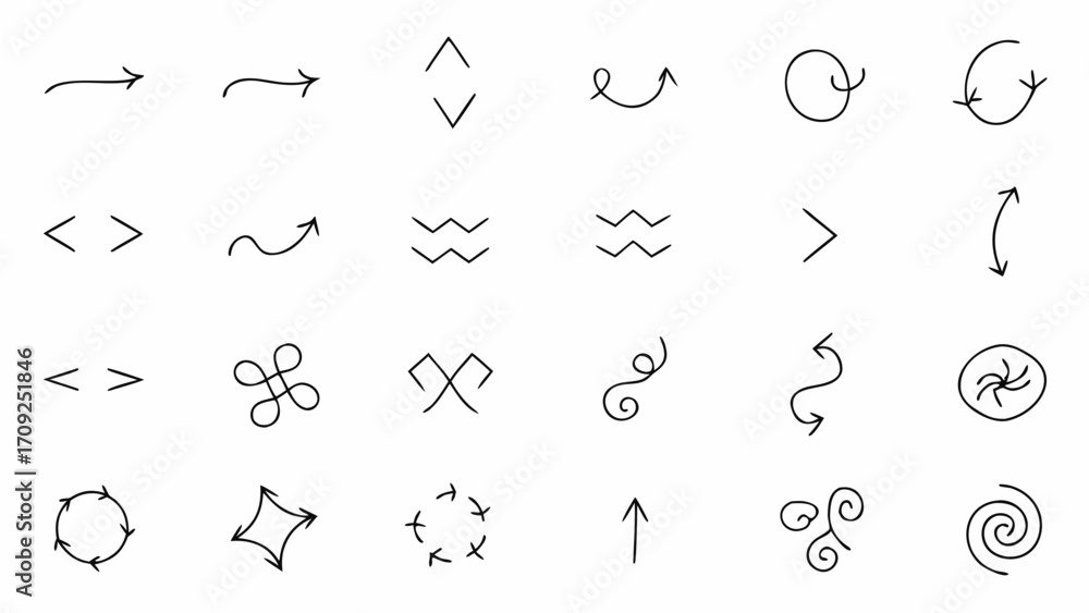 Poster vector collection of hand drawn arrows and directional symbols in various styles and orientations on