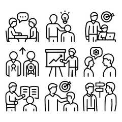 Business and Teamwork Icons Depicting Collaboration Ideas and Goals.