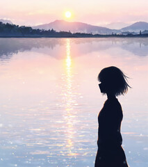 Fototapeta premium Silhouette at Sunset Lakeshore
