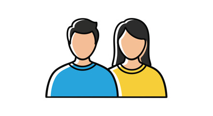 Illustration of Man and Woman Standing Side by Side, Cartoon Style Representation of People