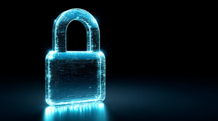 Fototapeta premium Digital lock glowing with blue light represents online safety and social media security in futuristic style