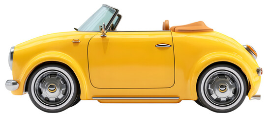 Yellow cartoon convertible car isolated on transparent background