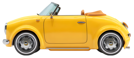 Yellow cartoon convertible car isolated on transparent background
