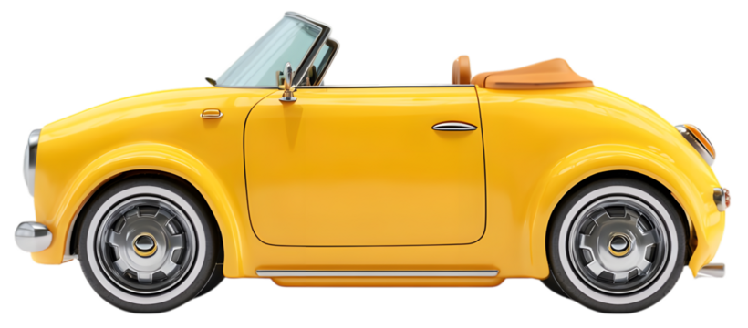 Yellow cartoon convertible car isolated on transparent background
