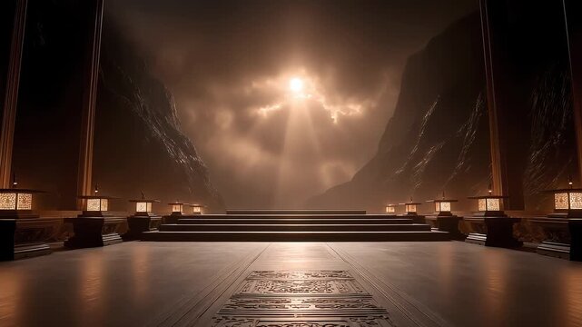 Oriental Architecture Stage Light and Shadow Change