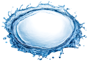 Circular water splash frame with droplets transparent PNG isolated background