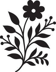 Spring Botanical Flower Design Elements. Elegant Black Silhouette Ornament Illustration.