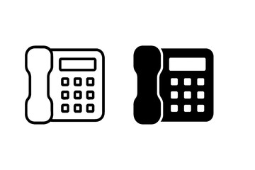 Retro Telephone Icon: Vintage Black and White Landline Illustration for Office Equipment and Communication Devices in Minimalistic Style