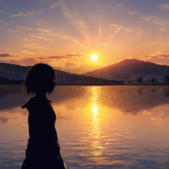 Fototapeta premium Silhouette at Sunset Lake