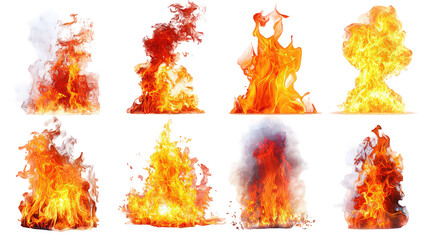 Collection Of Various Fire Flames Against Black Background