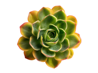 Vibrant green succulent with yellow and red tipped leaves plant, Isolated, Png Transparent Background