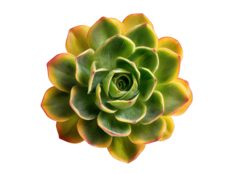 Vibrant green succulent with yellow and red tipped leaves plant, Isolated, Png Transparent Background