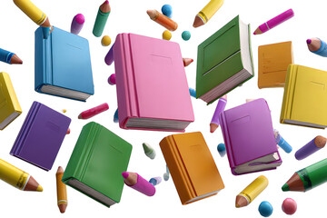 Colorful Books And Pencils Floating In The Air