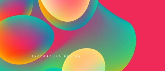 Abstract colorful shapes overlap. Vibrant gradients create dynamic visual effect. Modern design suitable for backgrounds, presentations.