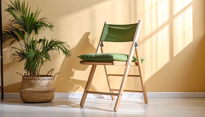 Folding chair in sunlit room