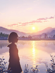 Fototapeta premium Silhouette at Golden Lakeside