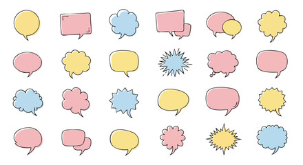 Vibrant collection of speech bubbles in pastel colors for communication and ideas