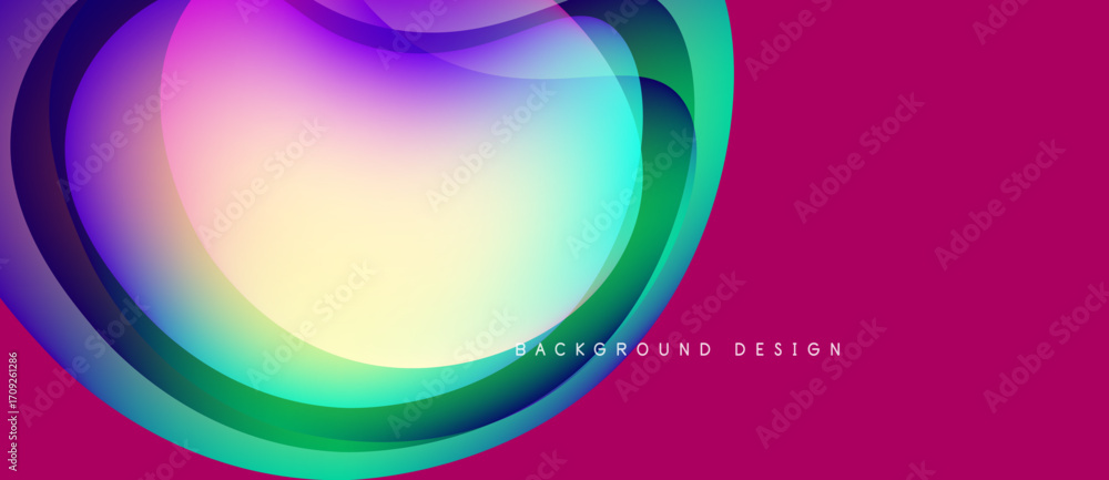 Poster abstract colorful layers create dynamic visual effect. pink background complements vibrant hues, mod