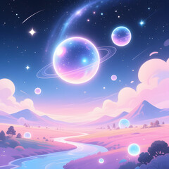 night landscape with moon and stars
