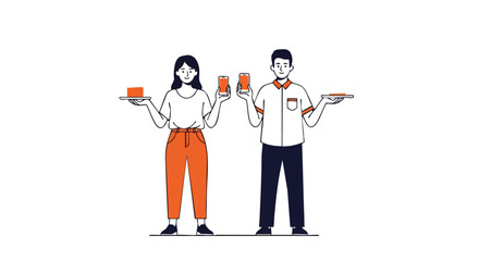 Streamlined illustration showcasing product offerings via mobile phones and efficient service delivery