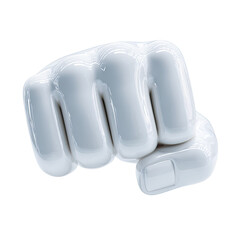 A stylized, light gray fist, 3D rendered,  isolated against a black background