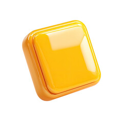 3D rendered, bright, glossy, square, orange button