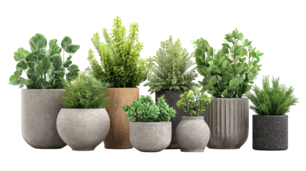 Collection of Potted Plants in Textured Pots