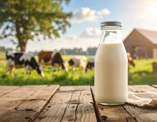 Dairy Milk Bottle with Farm Background