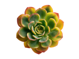Vibrant succulent rosette with green yellow and red tipped leaves plant, Isolated, Png Transparent Background
