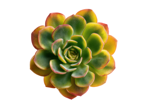 Vibrant succulent rosette with green yellow and red tipped leaves plant, Isolated, Png Transparent Background