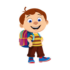Cartoon illustration of a happy school boy with backpack smiling.