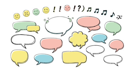 Colorful hand-drawn speech bubbles with emojis, perfect for social media marketing and design projects