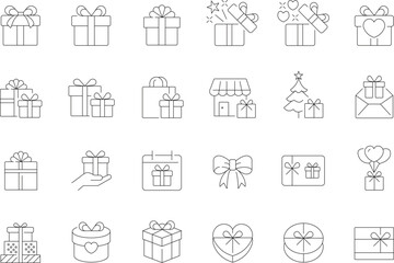 Fototapeta premium Collection of thin line icons representing gift boxes and related concepts for design projects