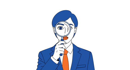 Focused professional examining details with magnifying glass, seeking insights and clarity in business