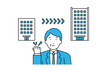 より大きな企業への転職活動が成功したミドル世代のビジネスマンのイメージイラスト
