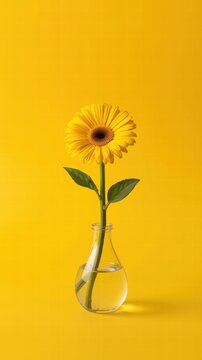 Gerbera daisy in a glass vase, perfect for floral design, spring themes, or uplifting backgrounds in print or digital media.