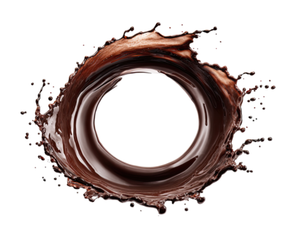 Dark chocolate liquid splash forms a circular ring