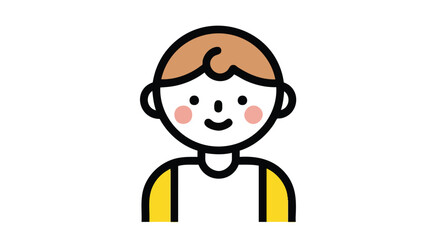 Cute cartoon boy with rosy cheeks smiling warmly, perfect for children's books or educational materials