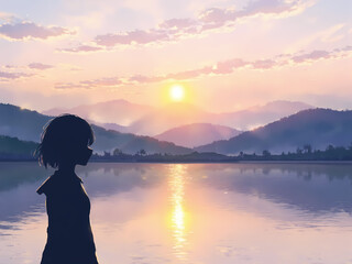 Fototapeta premium Silhouette at Sunset Lake