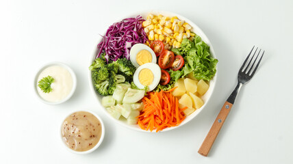 vegetable salad on a white ceramic plate with a white background

