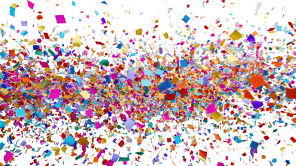 Colorful, fragmented shapes explode across transparent background