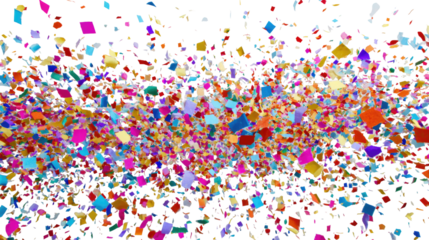 Colorful, fragmented shapes explode across transparent background