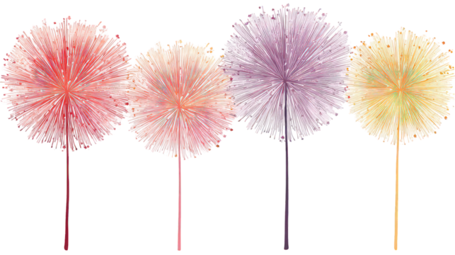 Colorful Abstract Floral Designs on Transparent Background