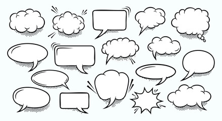 Fototapeta premium Dynamic collection of diverse comic speech bubbles for creative design projects and engaging visual narratives