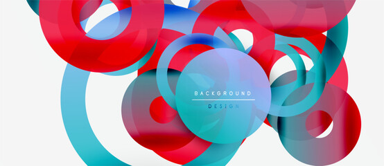 Abstract colorful shapes overlap. Red, blue, turquoise create dynamic composition. Modern design element for backgrounds.