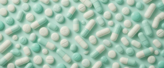 Mint Green   Off White Pill Repeat  Pharma Concept. Soft Color Palette, Calm   Trustworthy Medical Design, Healthcare Applications