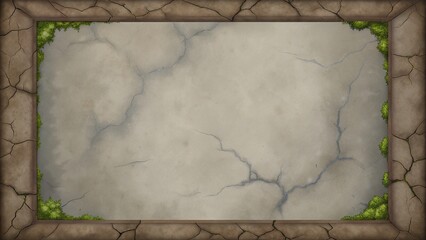 Cracked Granite Stone Texture Background with Moss Stains and Bordered Blank Area for Rustic Posters