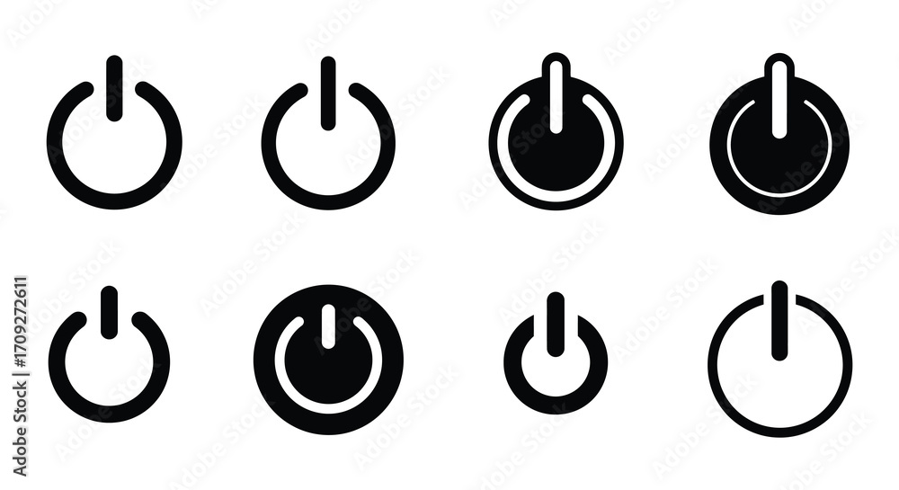 Poster various black power button icons arranged in a grid design