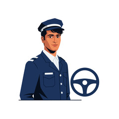 Vector Driver Illustration | Professional Chauffeur with Cap, Flat Minimalist Style, White Background