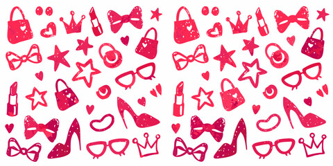 Seamless crayon vector. Cute background. Girl love print pattern. Doodle art. Abstract fashion design. Pink y2k sticker bg.
